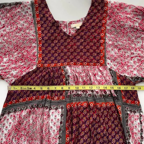 Dani Collection Patchwork Boho Tunic Blouse Small Cottagecore Floral Deep V Neck - Picture 9 of 10